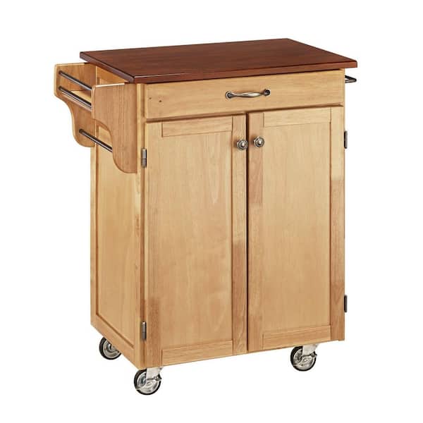 HOMESTYLES Cuisine Cart Natural Kitchen Cart with Cherry Wood Top