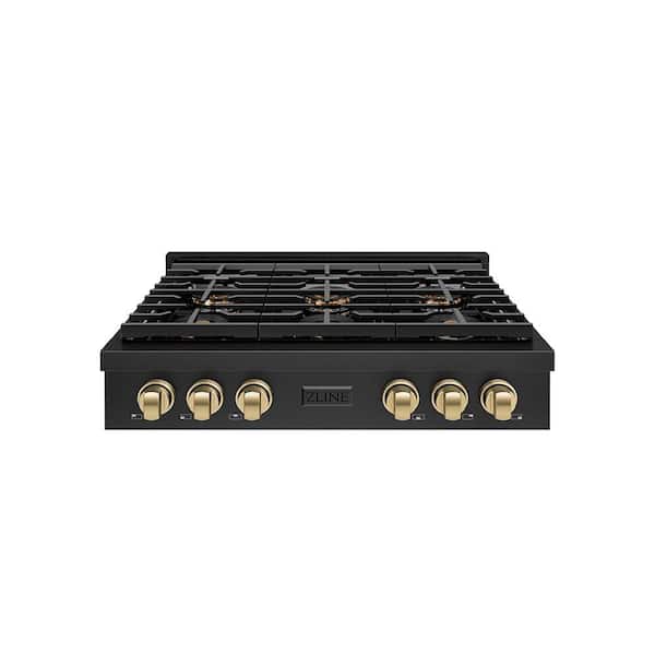 Autograph 36 in. Paramount Gas Rangetop with 6 Burner DuoPro Cooktop in Black Stainless and Champagne Bronze Accents