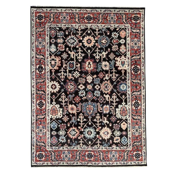 C. Brown/R. Red Hand Knotted Wool Traditional Oriental Design Rug, 10 ft. x 14 ft., Area Rug