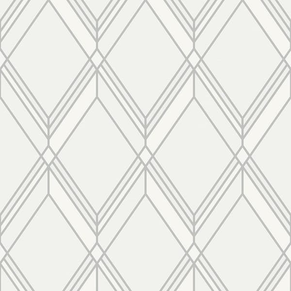 Seabrook Designs Metallic Silver Brooklyn Diamond Paper Unpasted Nonwoven Wallpaper Roll 60.75 sq. ft.