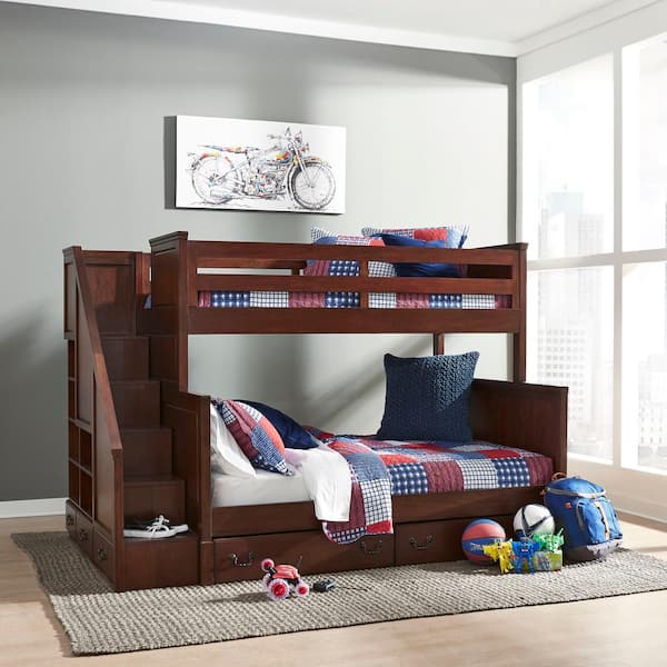 Cherry wood bunk beds with deals stairs