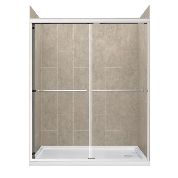 CRAFT + MAIN Cove 60 in. L x 32 in. W x 78 in. H Right Drain Alcove Sliding Shower Stall Kit in Shale and Brushed Nickel Hardware