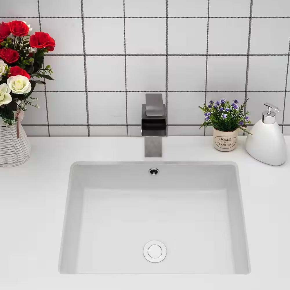 19.5 Inch White Ceramic Undermount Rectangular Bathroom Sink