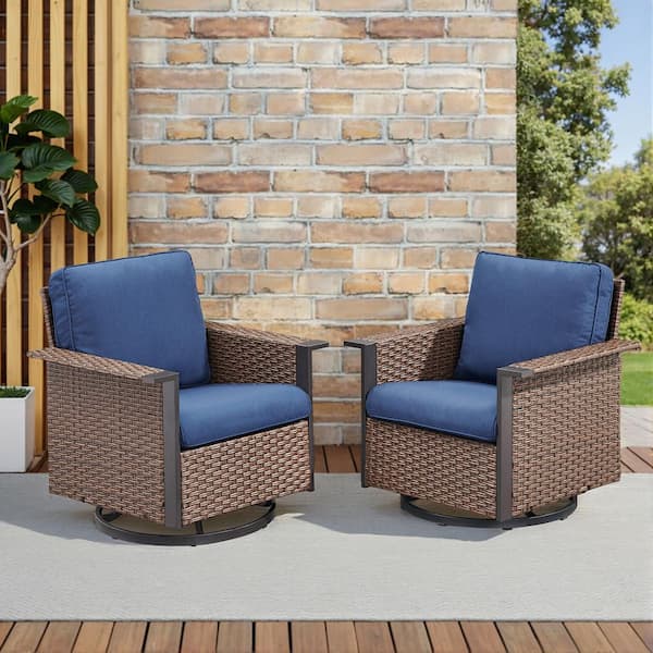Nyajiah 2-Piece Wicker Patio Conversation Set with Blue Cushions