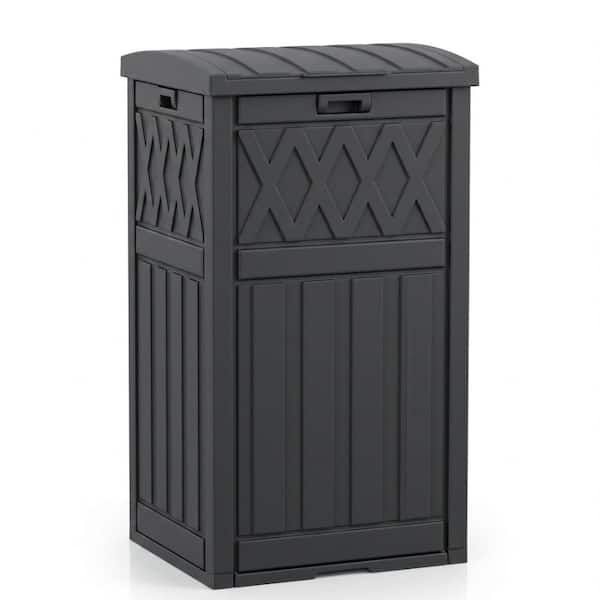 33 Gal. Black Outdoor Trash Can, Waterproof Resin Garbage Can with Tiered Lid and Drip Tray