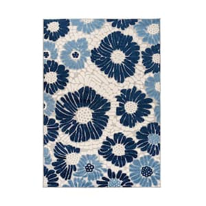 Palermo Navy 7 ft. 10 in. x 10 ft. Modern Floral Flowers Indoor/Outdoor Area Rug