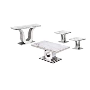 Eric 55 in. 3-Piece White Marble Top with Stainless Steel Base