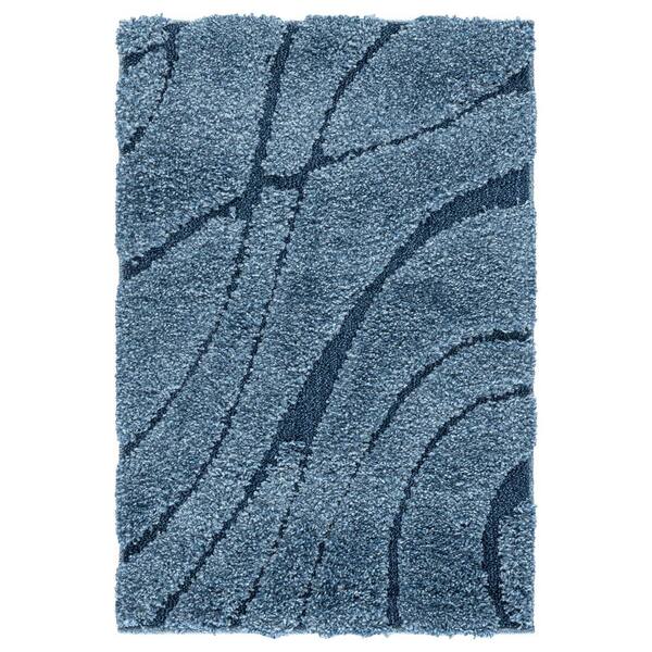Florida Shag 2 ft. x 4 ft. Light Blue/Blue Solid Color Area Rug