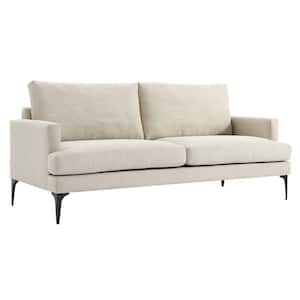 Evermore 75.5 in. Square Arm Upholstered Fabric Lawson Rectangle Removable Cushion Sofa in Beige Brown