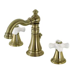 American Classic 2-Handle 8 in. Widespread Bathroom Faucets with Pop-Up Drain in Antique Brass