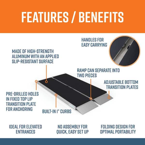 SUITCASE 5 ft. Singlefold Portable Aluminum Wheelchair Ramp with Applied Surface