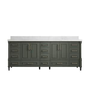 Hudson 84 in. W x 22 in. D x 36 in. H Double Sink Bath Vanity in Pewter Green with 2 in Empira Quartz Top