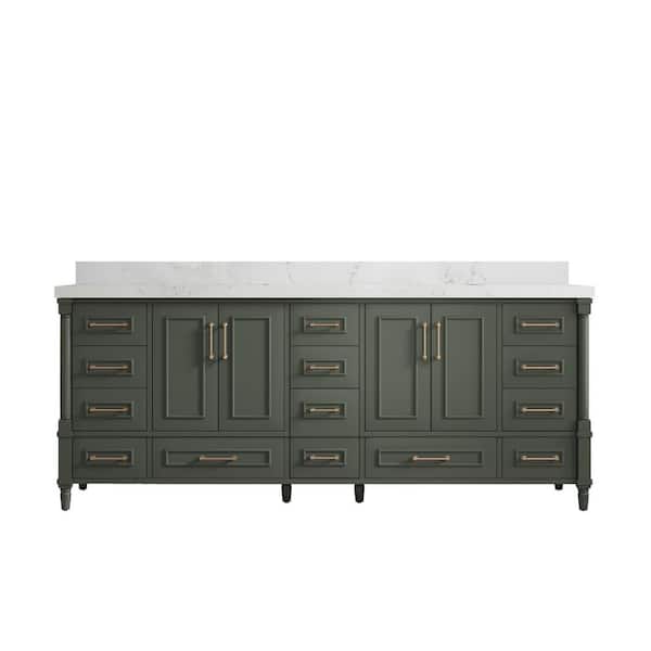 Willow Collections Hudson 84 in. W x 22 in. D x 36 in. H Double Sink Bath Vanity in Pewter Green with 2 in Empira Quartz Top