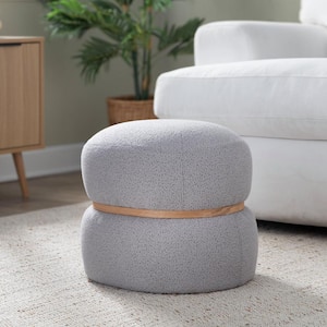 Cinch Grey Fabric and Natural Wood Pouf Ottoman