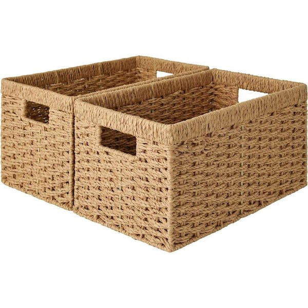 Brown 13.3 in. x 7.3 in. Paper Decorative Basket Set of 2 with
