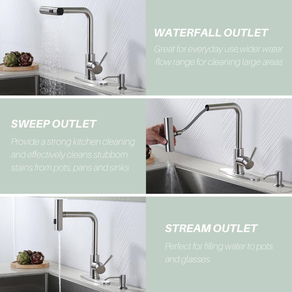 Brushed Nickel Stainless Steel Pull-Down Kitchen Faucet with Spray Modes