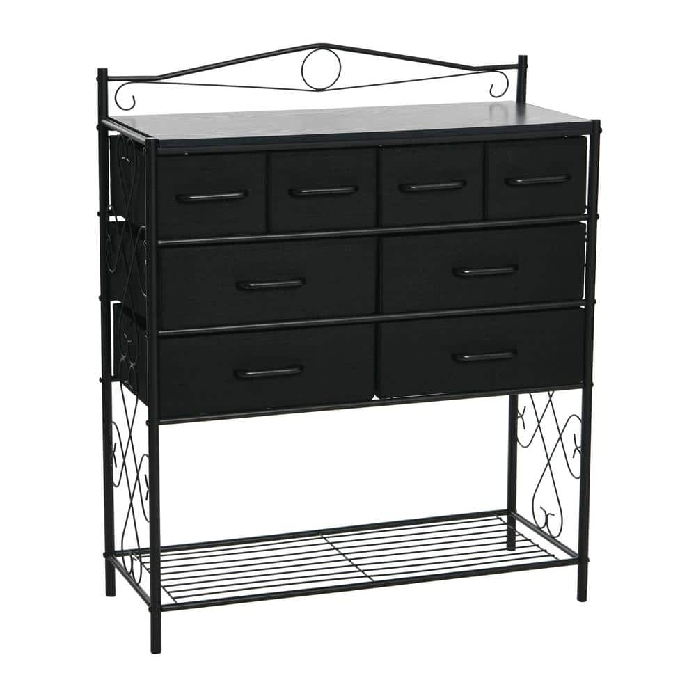 Black Oak Coastal Vertical Dresser with Metal Frame