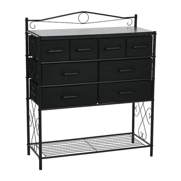 HOUSEHOLD ESSENTIALS Victoria Black Oak Sideboard 40.5 in. Accent Cabinet with 8-Drawers and Shoe Storage