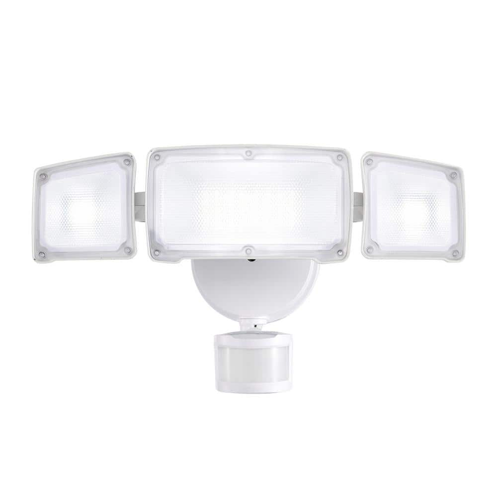 AWSENS 40-Watt 180-Degree White Motion Activated Outdoor Integrated LED Flood Light with 3 Heads and PIR Dusk to Dawn Sensor