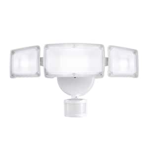 40-Watt 180-Degree White Motion Activated Outdoor Integrated LED Flood Light with 3 Heads and PIR Dusk to Dawn Sensor