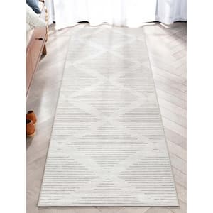 Gray Beige 2 ft. 3 in. x 7 ft. 3 in. Runner Flat-Weave Apollo Moroccan Trellis Lattice Area Rug