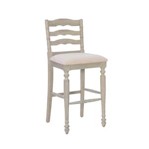 Marino White Wash Classic Curved Back Barstool with Neutral Linen Weave Fabric