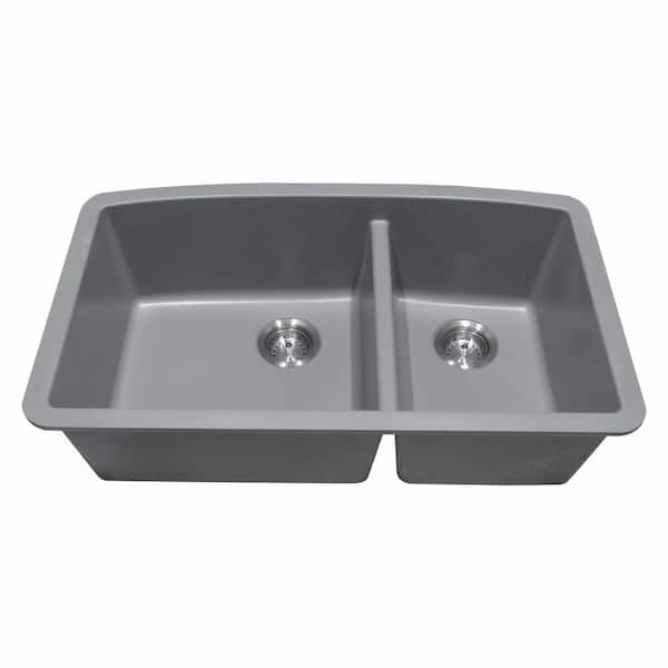 MSI 32.5 in. Undermount Double Bowl Gray Quartz Kitchen Sink with 