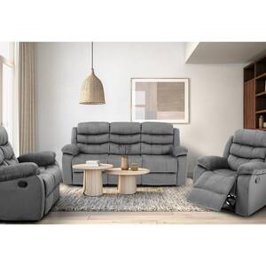 166.54 in. 3-Piece Slope Arm Microfiber Straight Gray Reclining Living Room Set