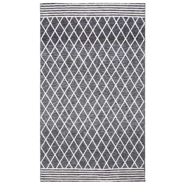 SAFAVIEH Easy Care Grey/Ivory 4 ft. x 6 ft. Machine Washable Striped Geometric Abstract Area Rug