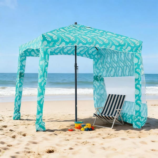 6 x 6 ft. Beach Cabana Tent with Side Wall, UPF 50+ Sun Shade, Easy Setup, Large Portable Shelter, Light Green Pattern