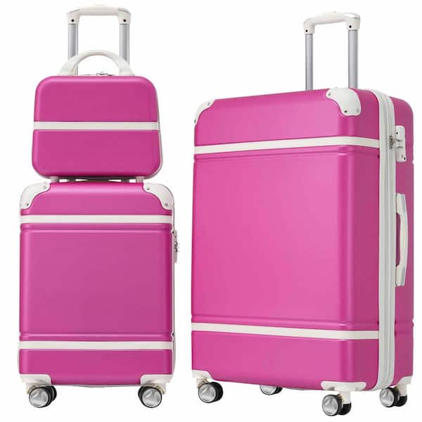 3-Piece Pink Hardshell and Cosmetic Case Spinner Luggage Set with TSA Lock Lightweight