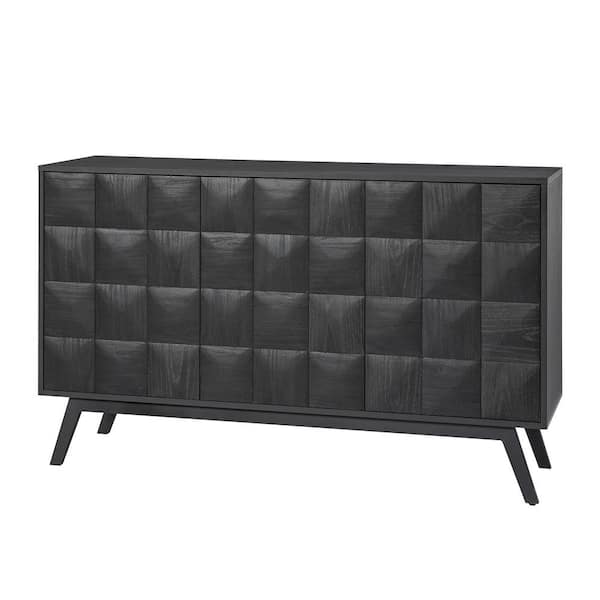 Lenny Black 53 in. W Mid-Century Modern Wood Sideboard with Adjustable Shelves