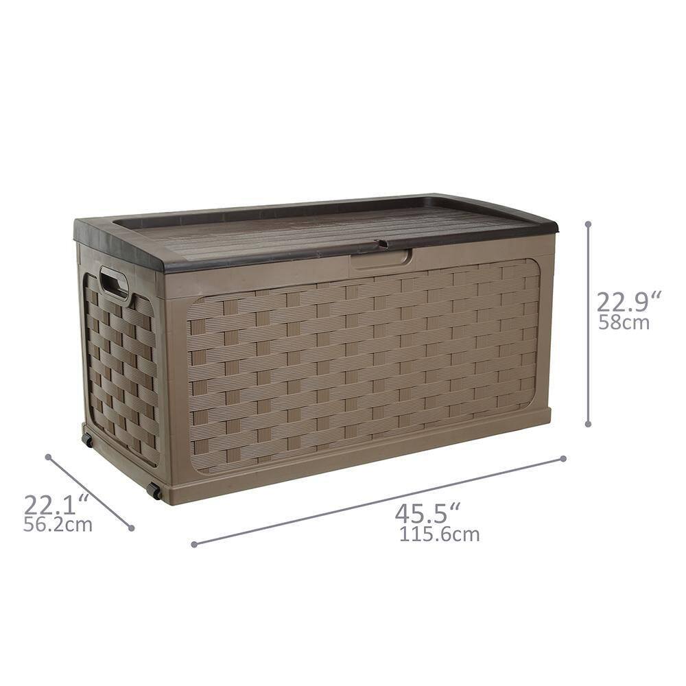 Mocha Lockable Plastic Wicker Deck Box with Wheels