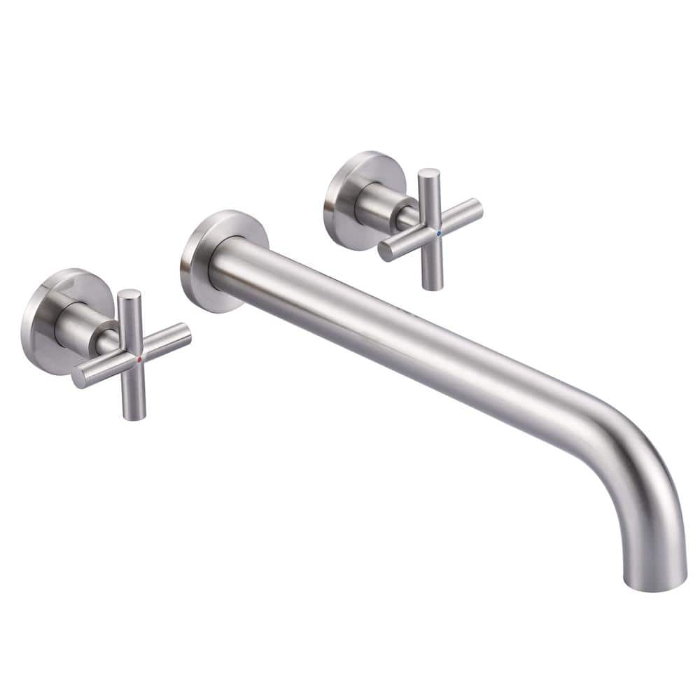 Iviga 2 Handle Wall Mount Roman Tub Faucet With Long Spout Reach Solid Brass Valve In Brushed