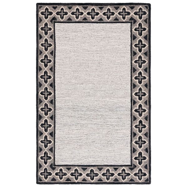 Pine 4 ft. x 6 ft. Charcoal/Ivory Geometric Border Area Rug