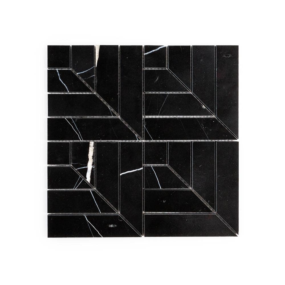 Ancient Nero Marquina Black 12 in. x 12 in. Angular Polished Marble Wall and Floor Mosaic Tile (10 sq. ft./Case) price history on PriceWatchPro