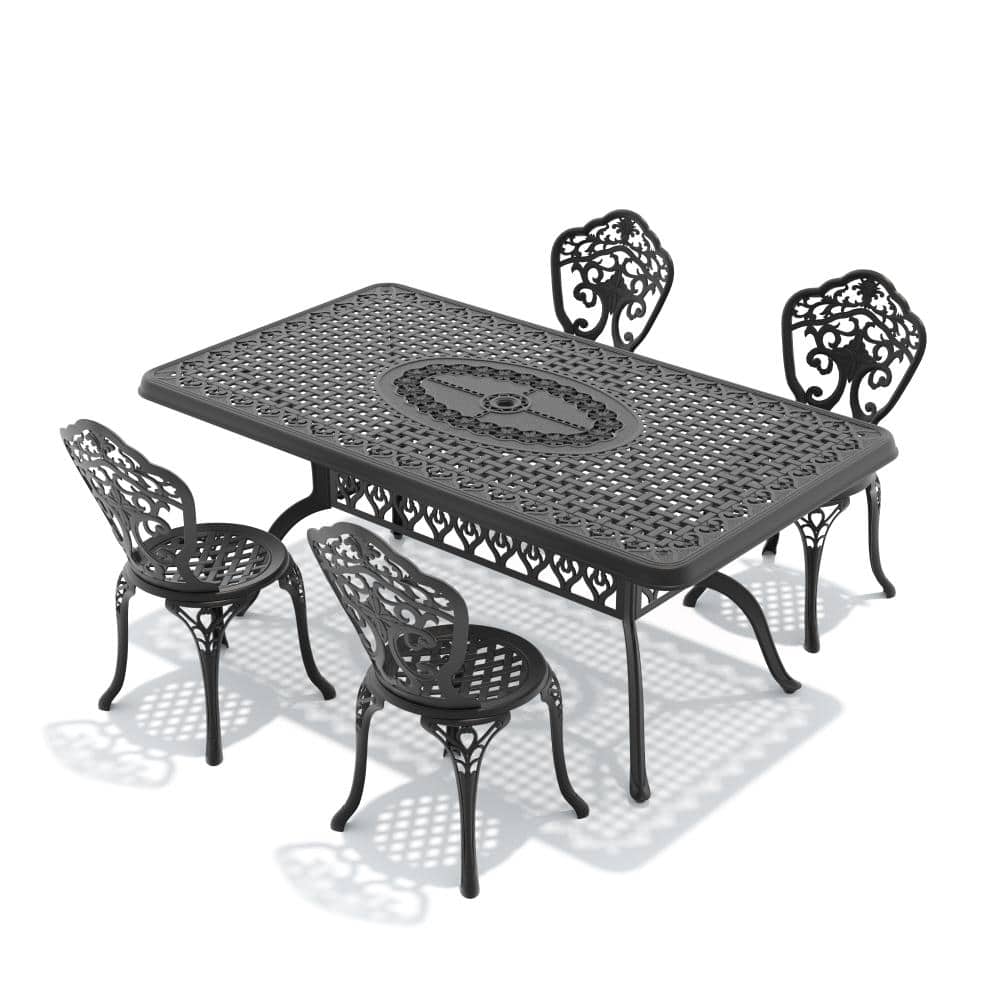 5-Piece Cast Aluminum Round Outdoor Patio Dining Set with Umbrella Hole and 4 Armless Chairs price history on PriceWatchPro