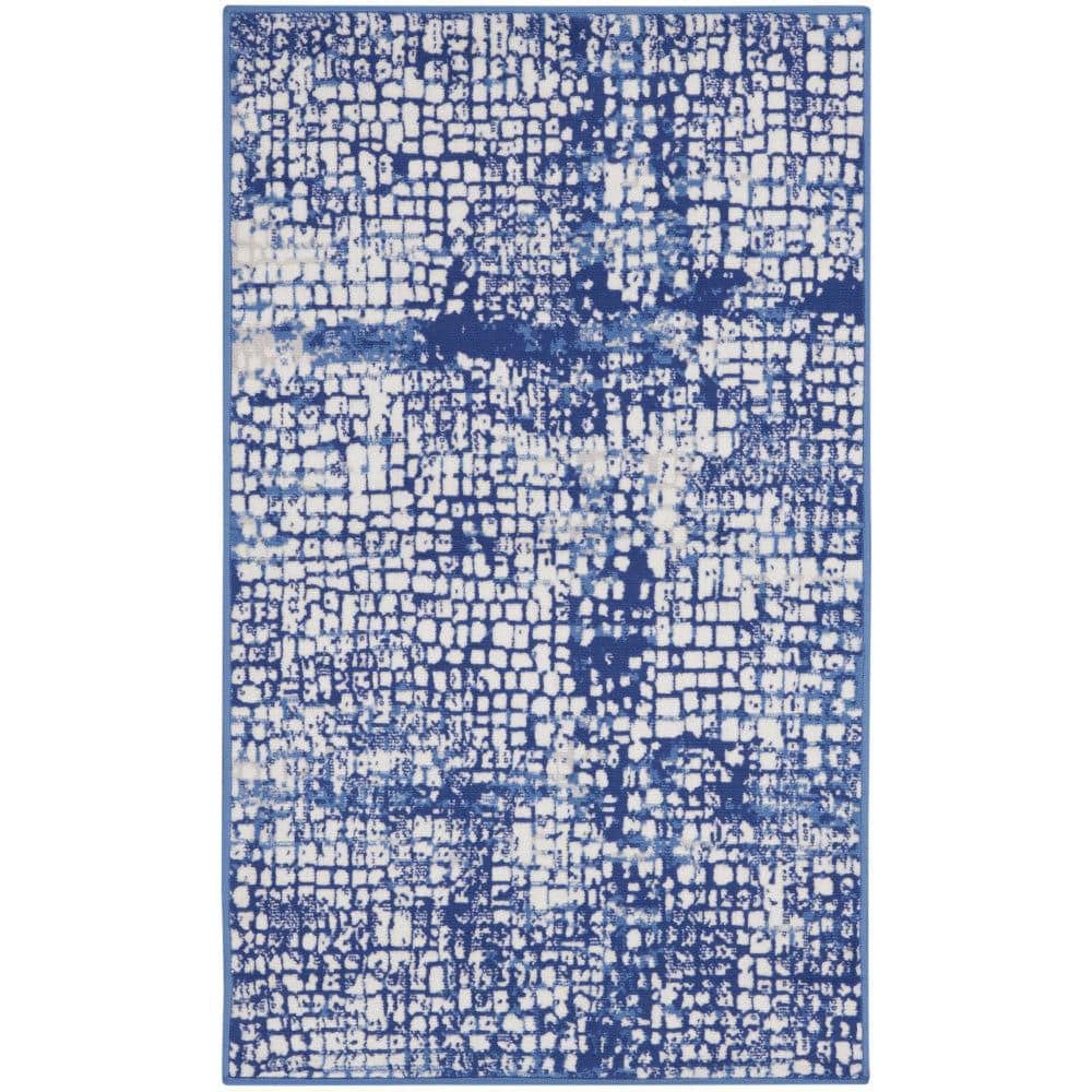 Whimsicle Ivory Navy 3 ft. x 5 ft. Abstract Kitchen Area Rug price history on PriceWatchPro