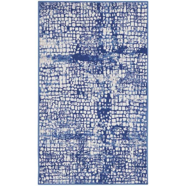 Nourison Whimsicle Ivory Navy 3 ft. x 5 ft. Abstract Kitchen Area Rug