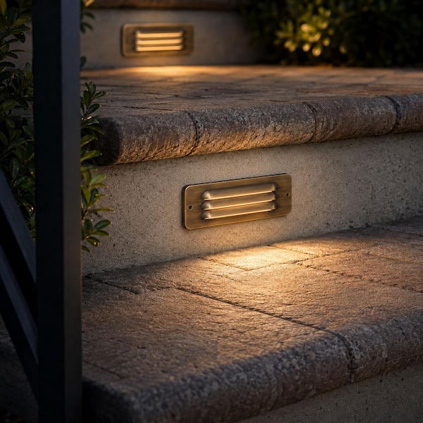 40 Lumen Low Voltage Brass Bronze Integrated LED Hardwired Louvered Stair Light 1-Pack