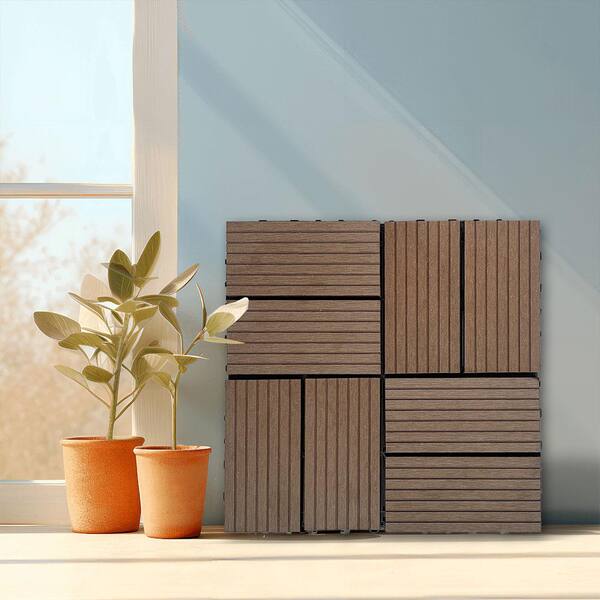 Afoxsos 1 ft. x 1 ft. Light Coffee Wood Plastic Composite Deck