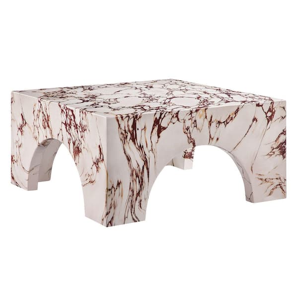 Valen Arched Concrete Coffee Table with Faux Stone Finish in Red Marble-Square Center Coffee Table