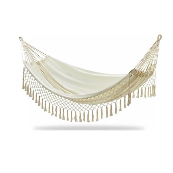 11 ft. Portable Hammock Bed Double Hammock with Tree Straps in Beige