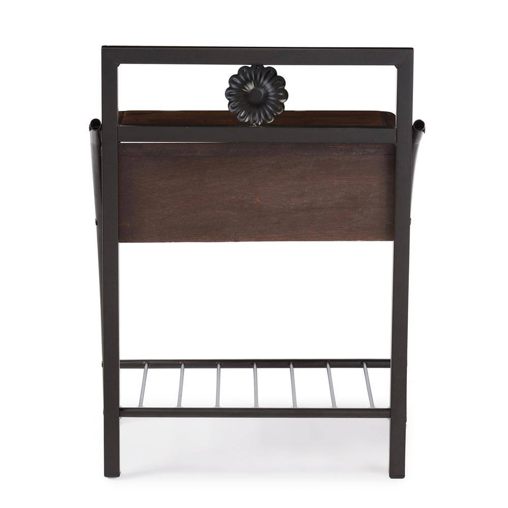 Jevenci Vintage Industrial Black Metal and Wood Nightstand with Drawer