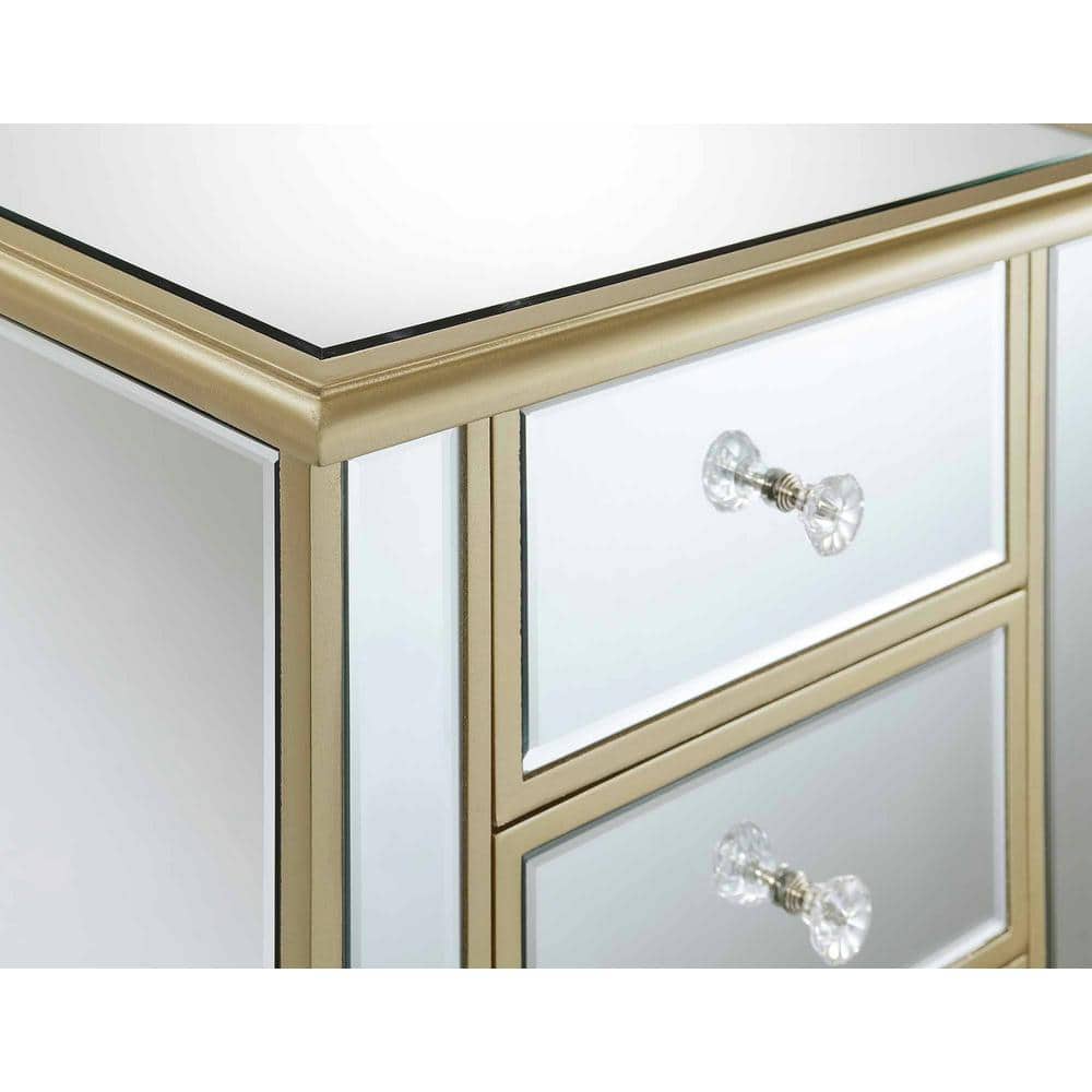 Gold Coast White Wood Mirrored Glass 3-Drawer End Table