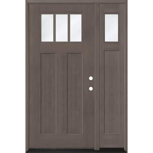 Regency 53 in. x 80 in. 1/4 TopL 3SDL Clear Glass LHIS Ashwd Fir Fiberglass Prehung Front Door w/14 in.-1/4Top SL 6-9/16