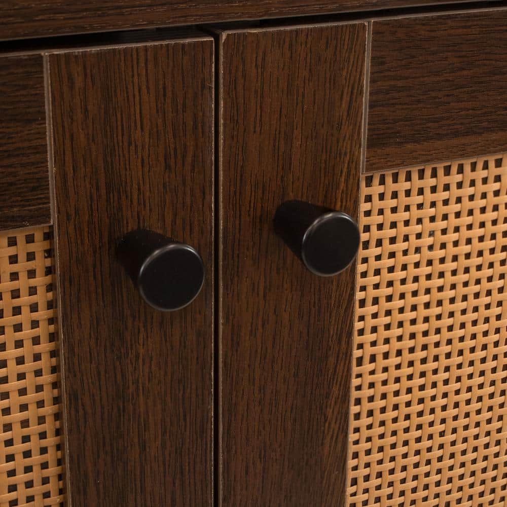 Dark Brown MDF and Rattan 2-Door Office Cabinet with Adjustable Shelving