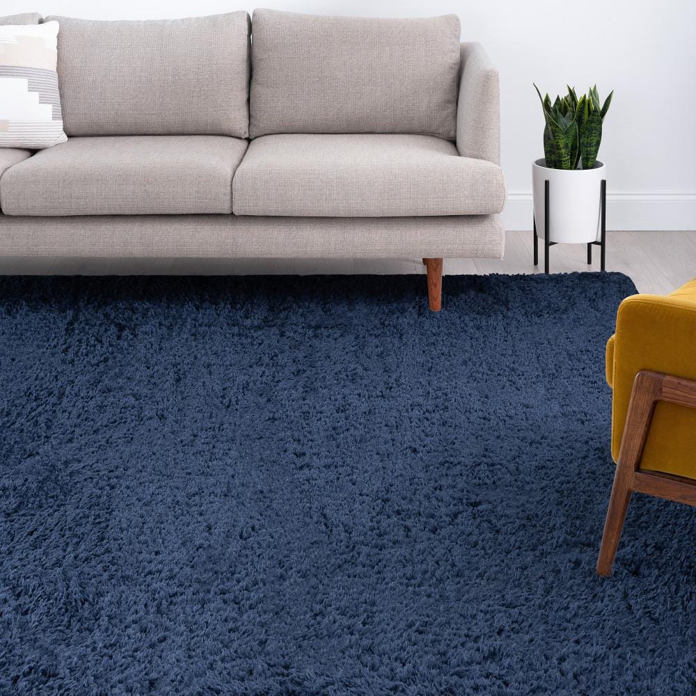 Navy Blue 5x8 Synthetic Shag Rectangular Rug