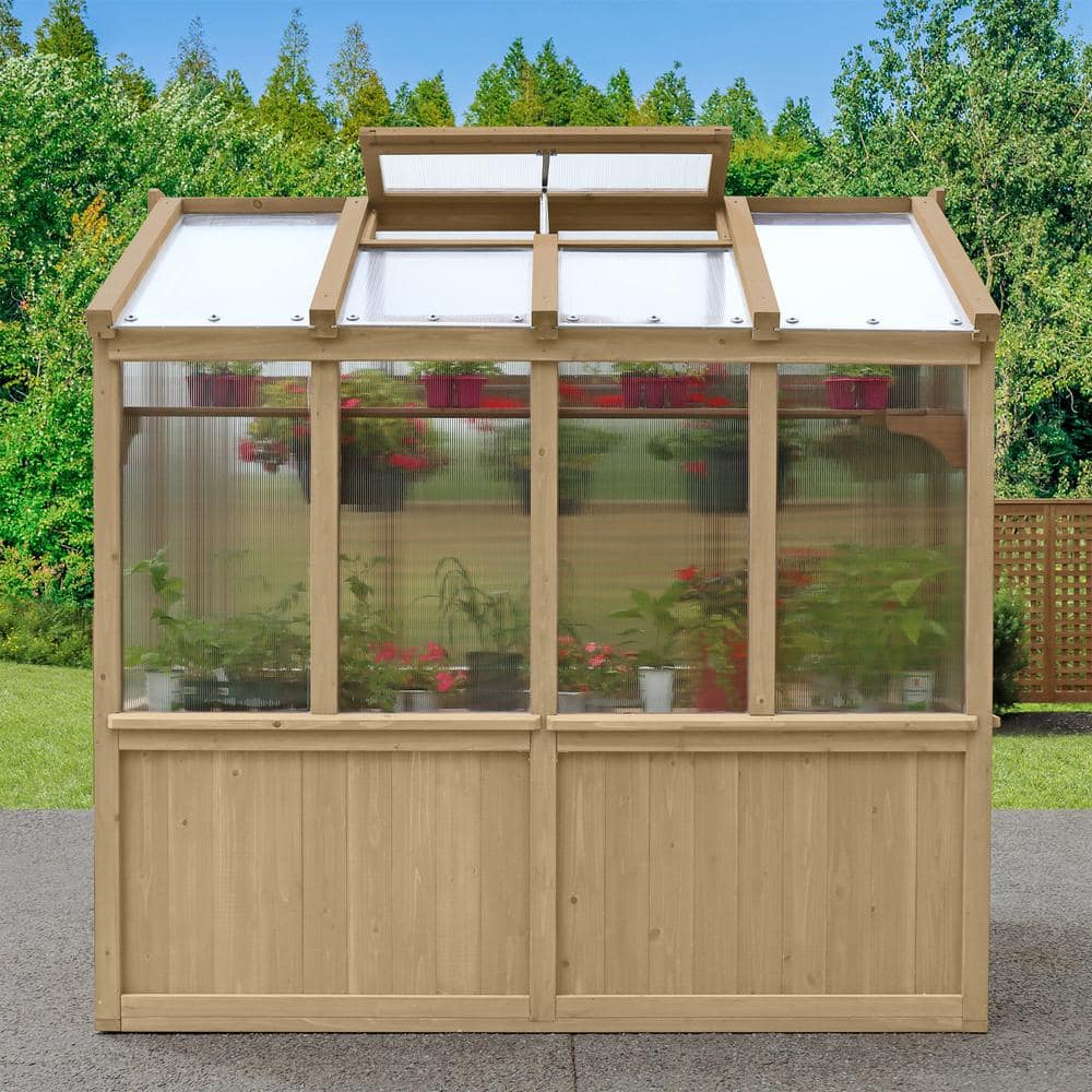 Beige Cedar Walk-In Greenhouse with Polycarbonate Windows