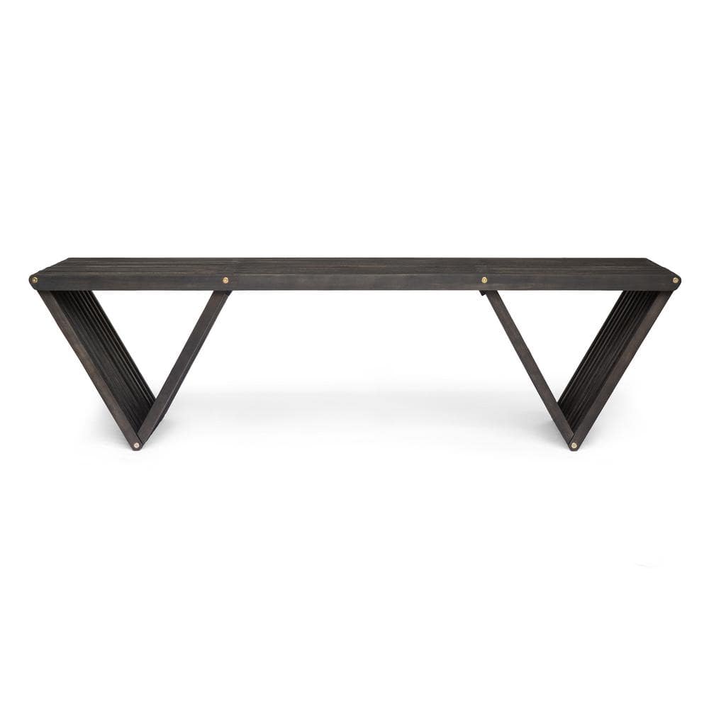 Dark Gray Acacia Wood Outdoor Bench with Slat Design